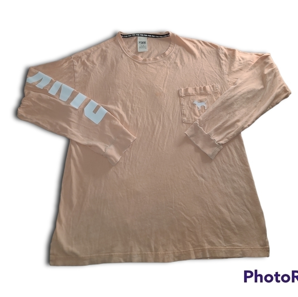 𝅺VS PINK Orange White Long-Sleeved Campus Tee